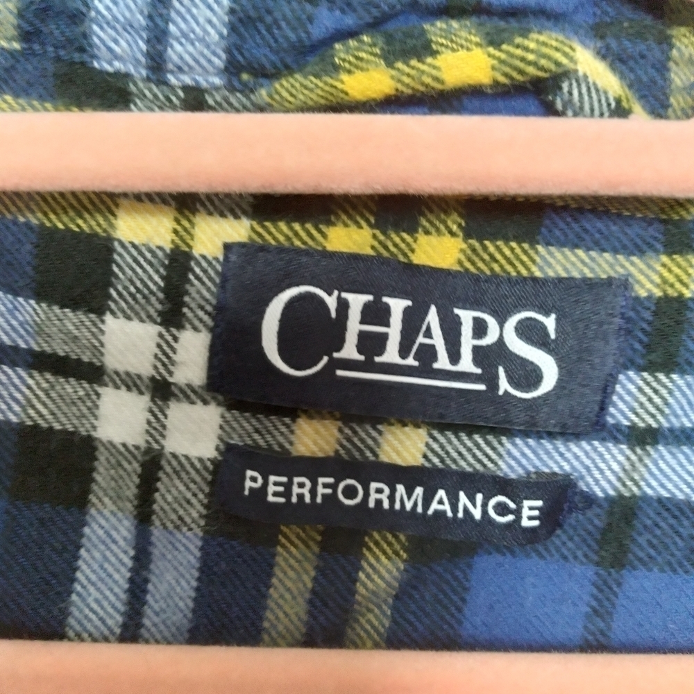 Chaps Performance Blue and Yellow Plaid Flannel Button Down Shirt Size XL - Picture 7 of 11